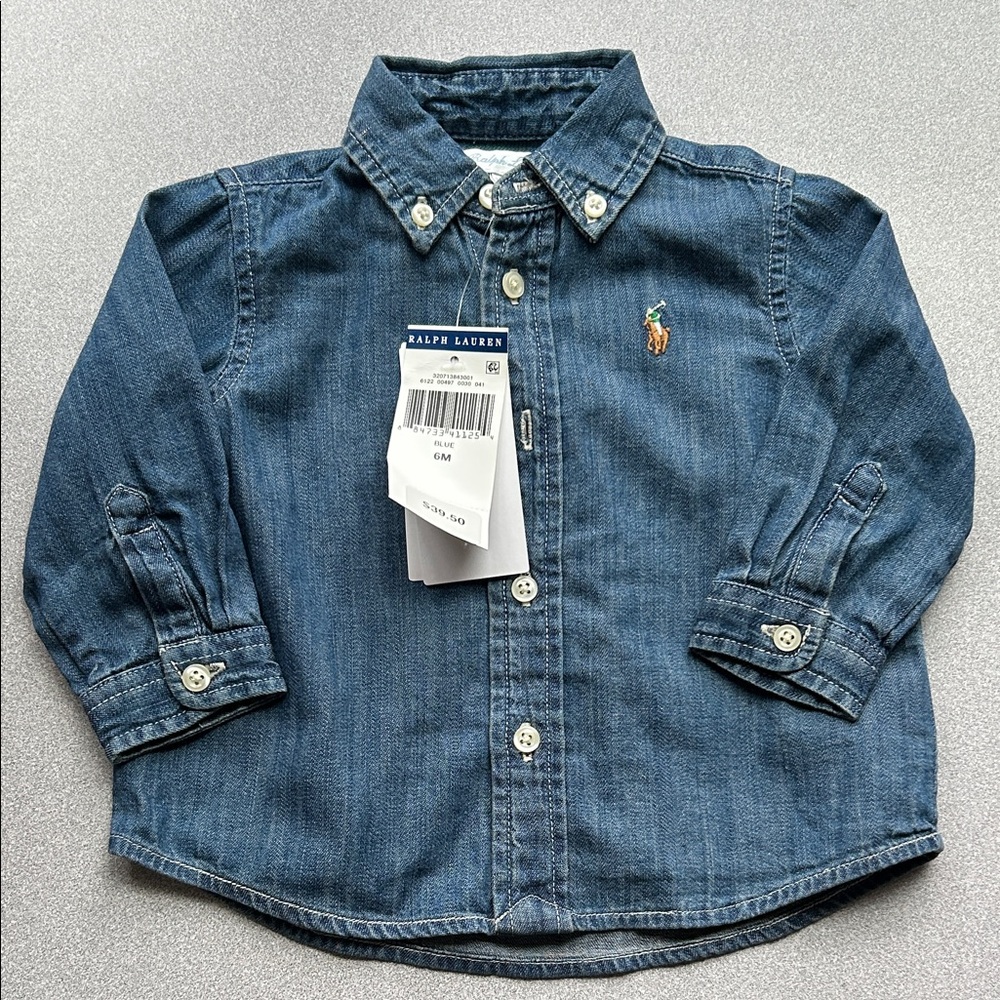 NWT Ralph Lauren Toddler Denim Button-Down Shirt - Dark Blue